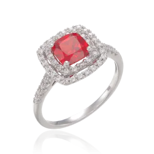 Raised Double Halo Passion Red Ring