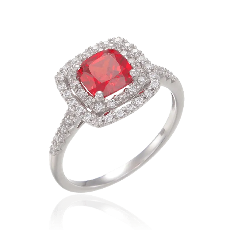 Raised Double Halo Passion Red Ring