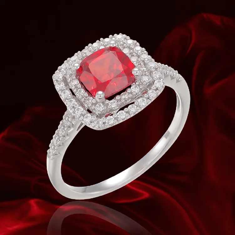 Raised Double Halo Passion Red Ring