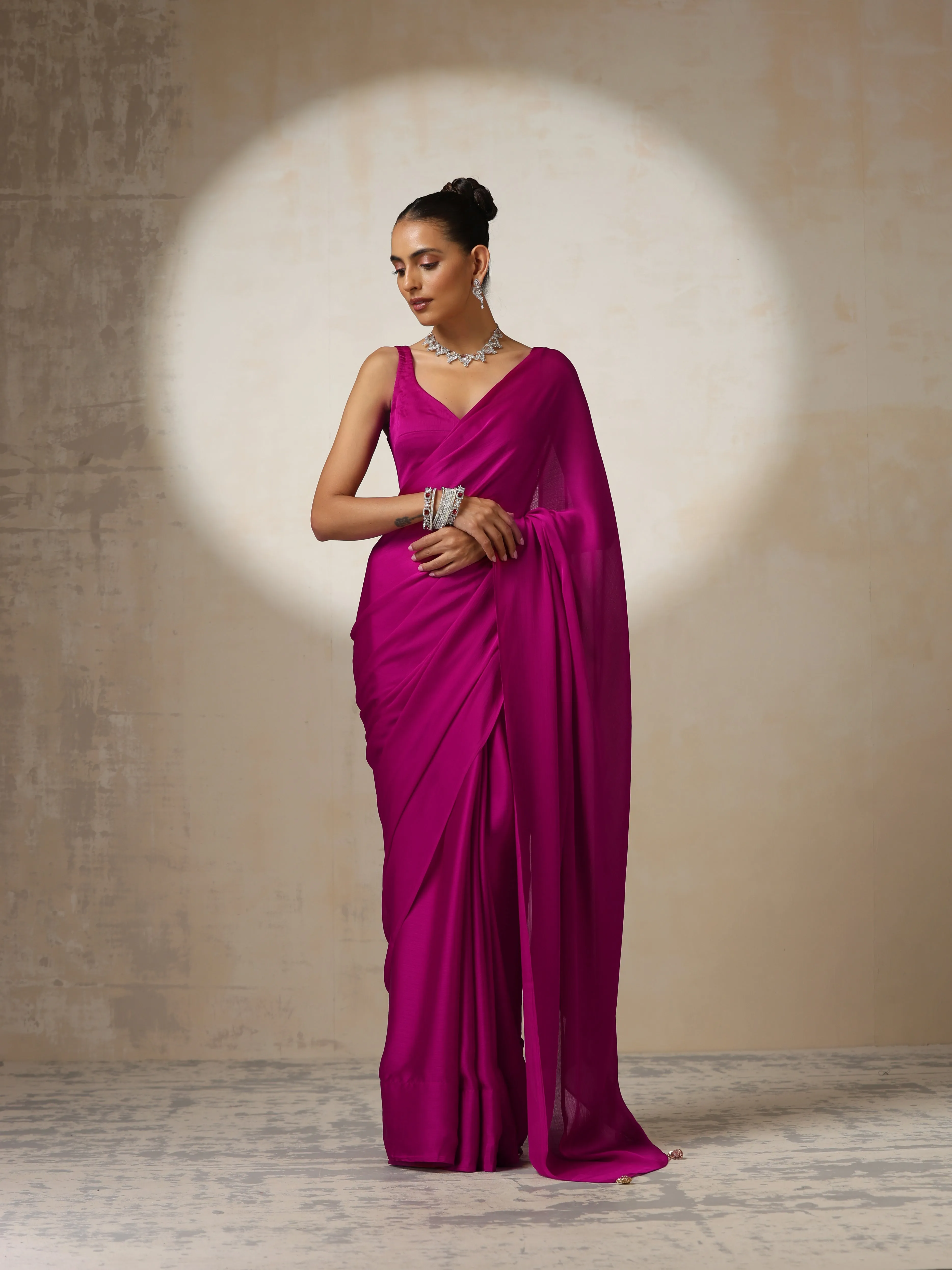 Rebel Butter Chiffon Saree with Pendants and Blouse Fabric