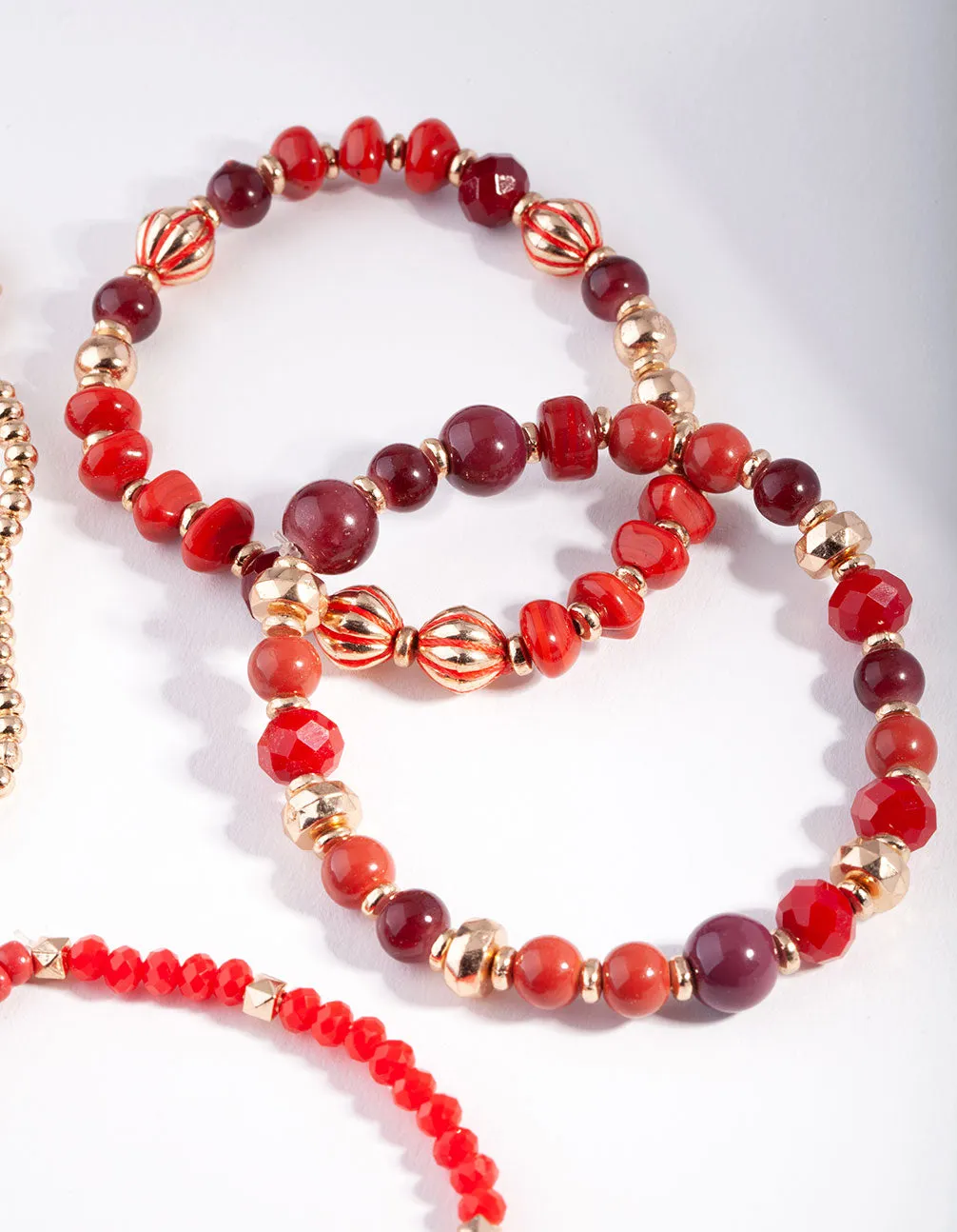 Red Multi Bead Stretch Bracelet 5-Pack