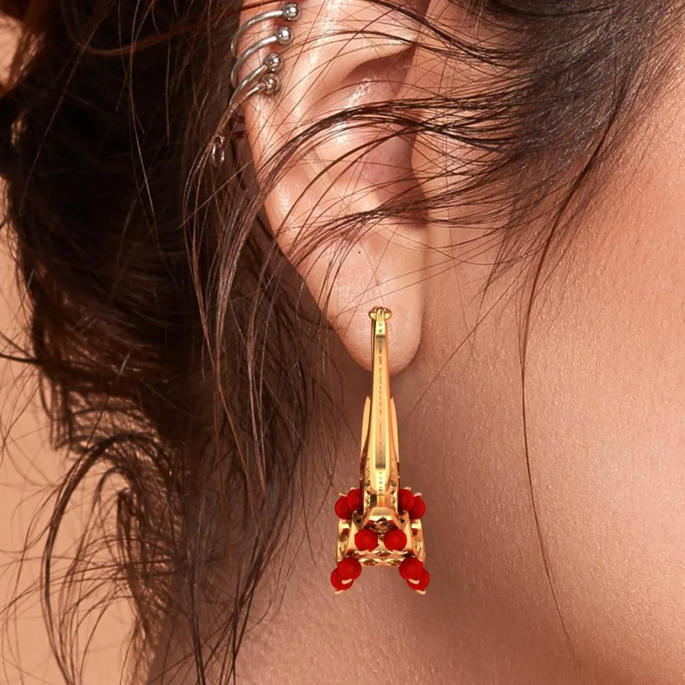 Red Stones And Floral Motifs Set In 22k Gold Earrings