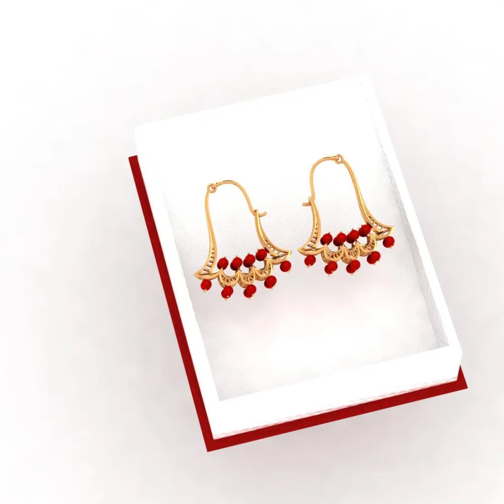 Red Stones And Floral Motifs Set In 22k Gold Earrings