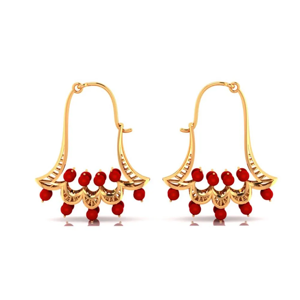 Red Stones And Floral Motifs Set In 22k Gold Earrings