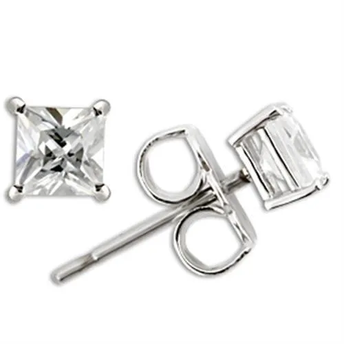 Rhodium 925 Sterling Silver Earrings with AAA Grade CZ in Clear for Women Clear Stone Color Style 0W158