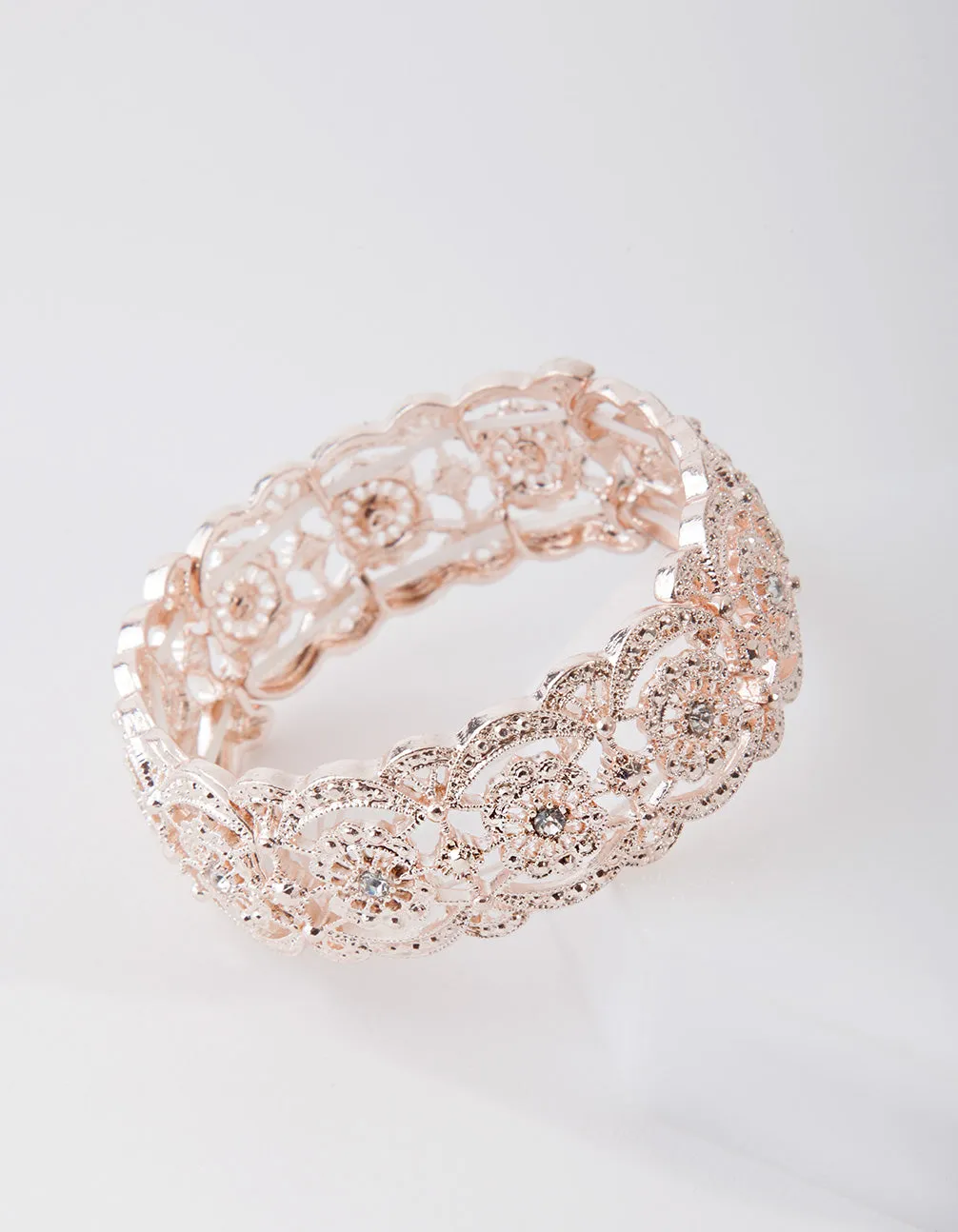 Rose Gold Diamante Filigree Stretch Bangle