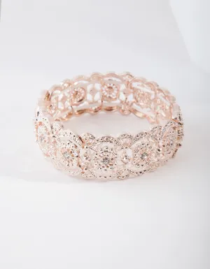 Rose Gold Diamante Filigree Stretch Bangle