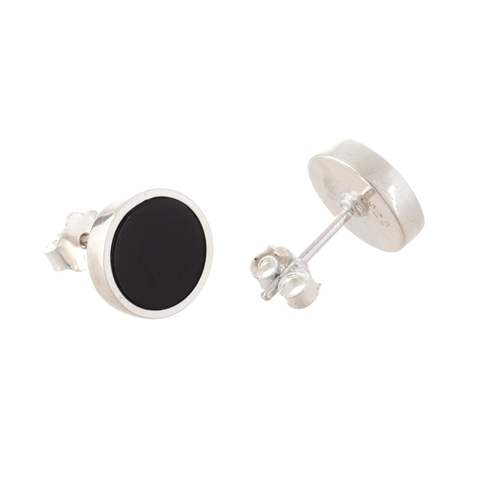 Round Black Onyx and Sterling Silver Stud Earrings - Midnight Soiree | NOVICA