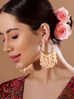 Rubans Gold Plated Chandbali Earrings With Pastel Colour Beads.