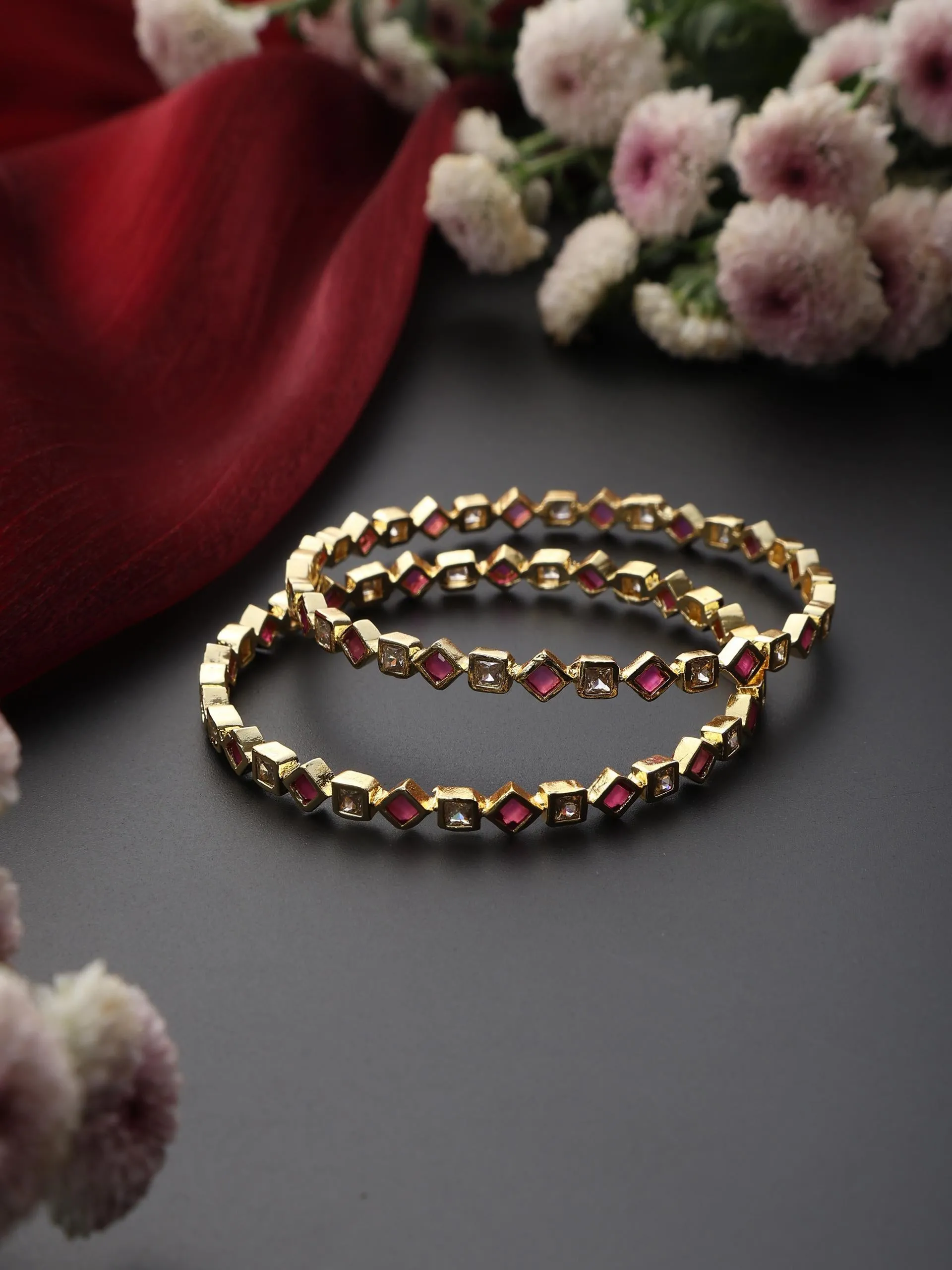 Ruby Gold Pair of Bangles