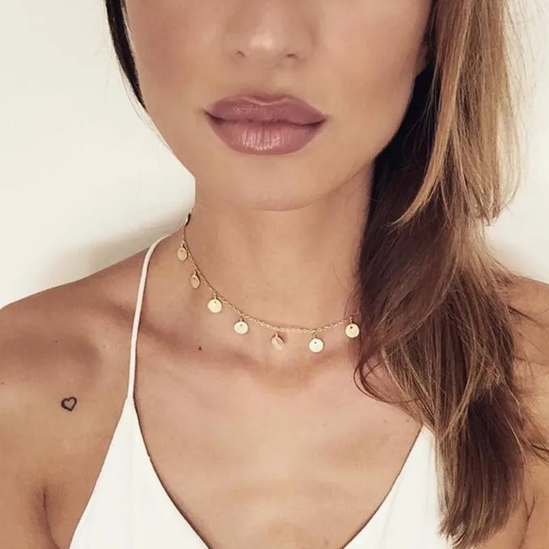 Sequins Coins Tassel Choker Necklace