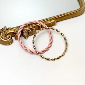 Set of Two | Coastal Babe Gold Tone Bangle Set with Faux Leather Wrap in Pink