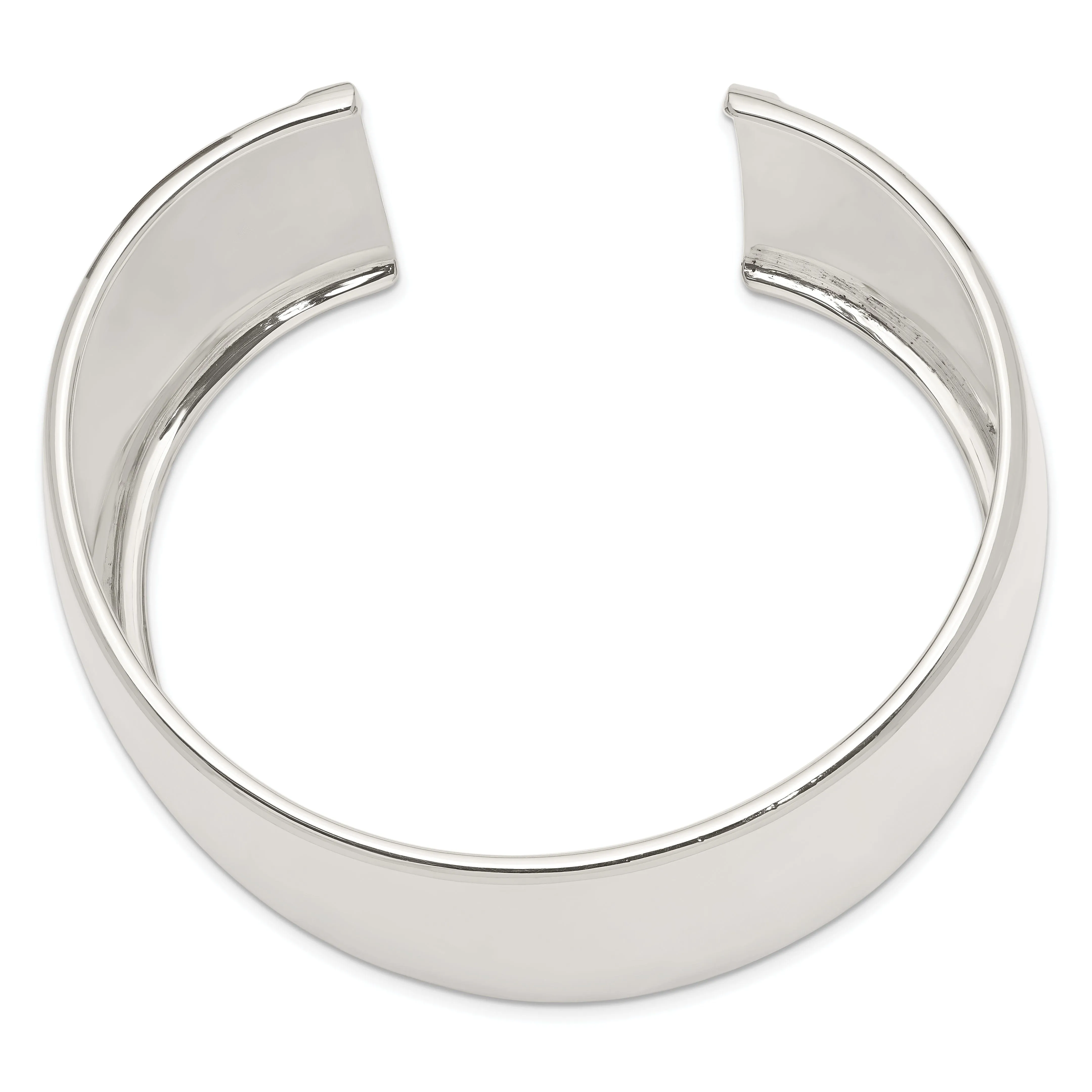 Silver Polish Finish Hollow Concave Cuff Bangle