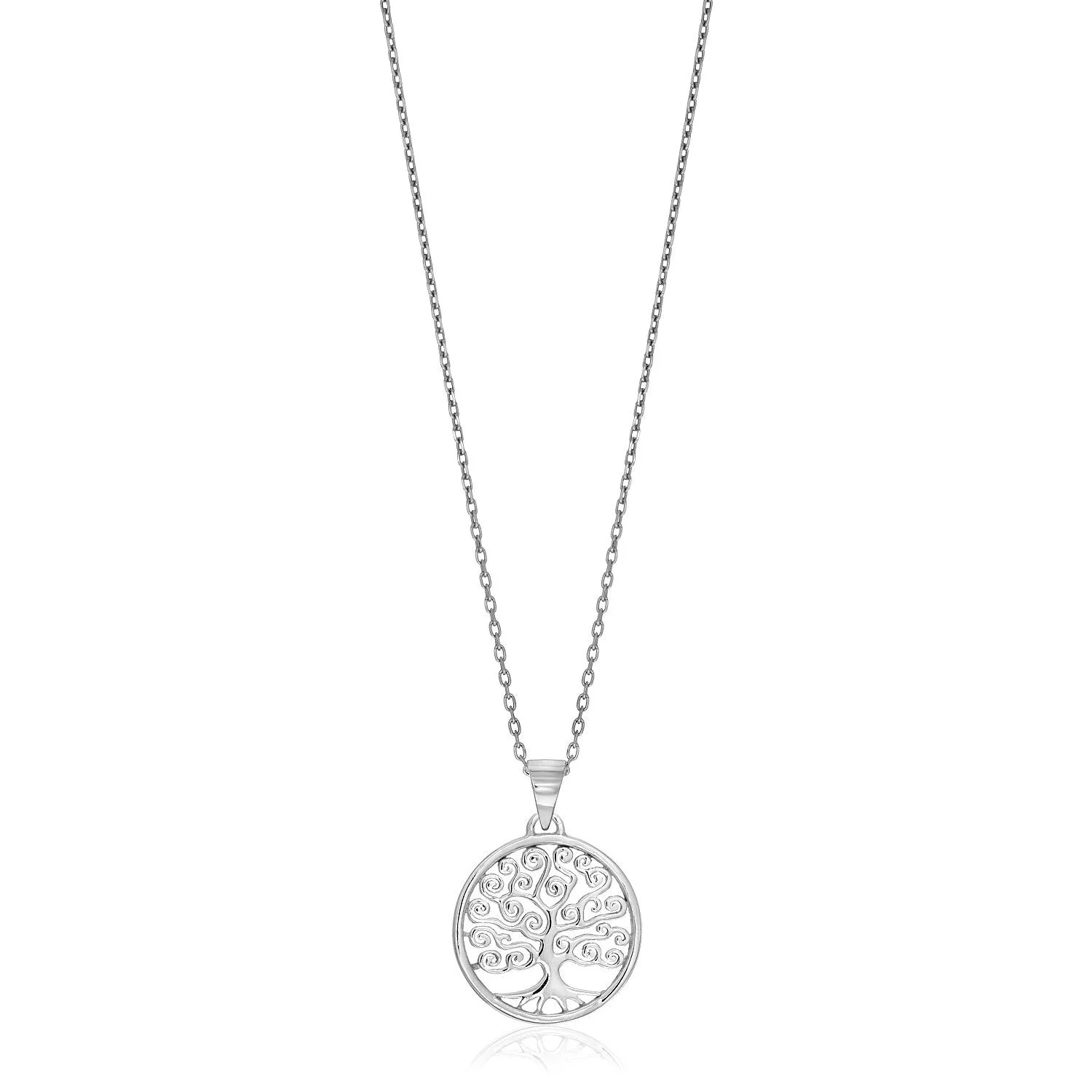 Size: 18'' - Sterling Silver Round Spiral Motif Tree of Life Necklace