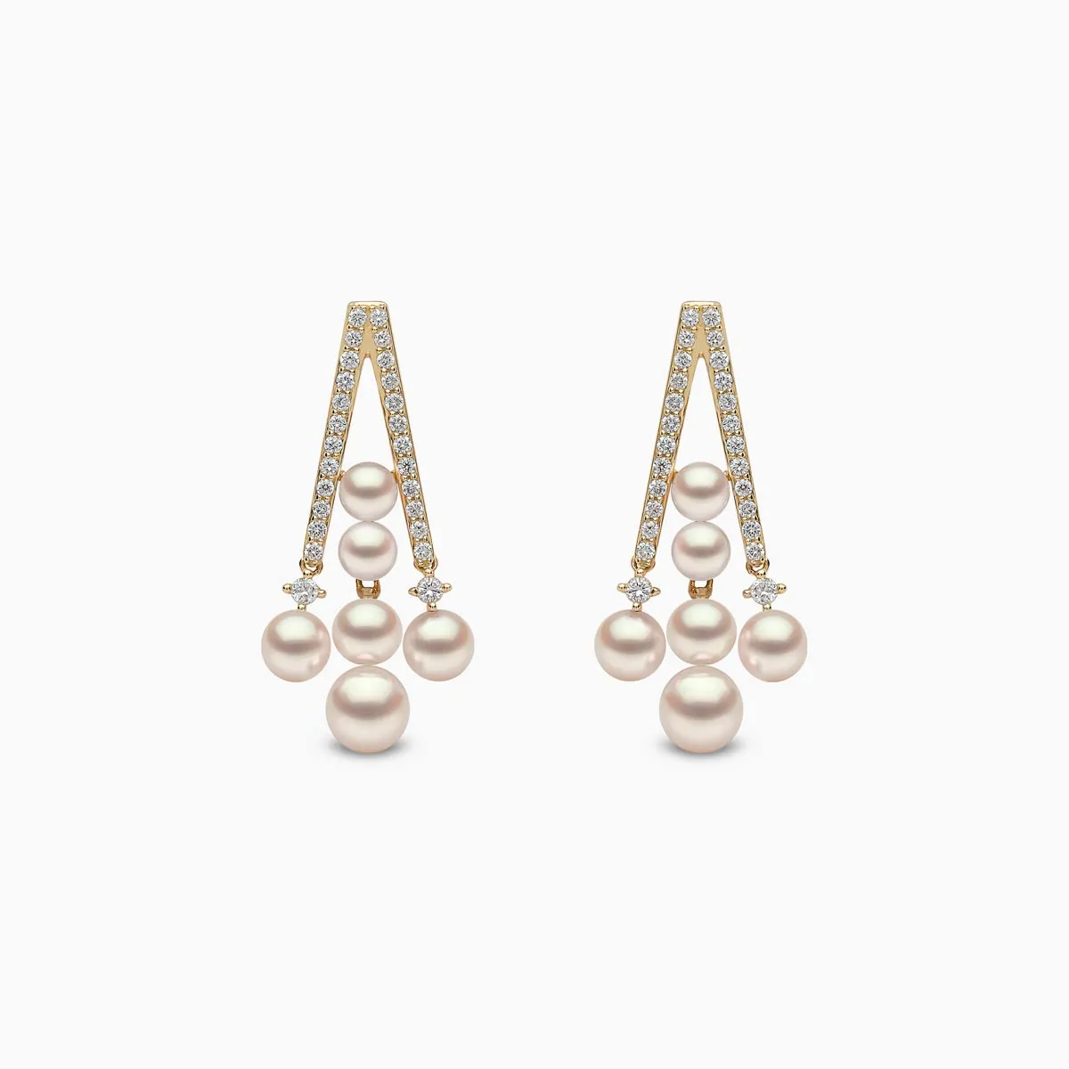 Sleek 18K Gold Akoya Pearl and Bold Diamond Earrings