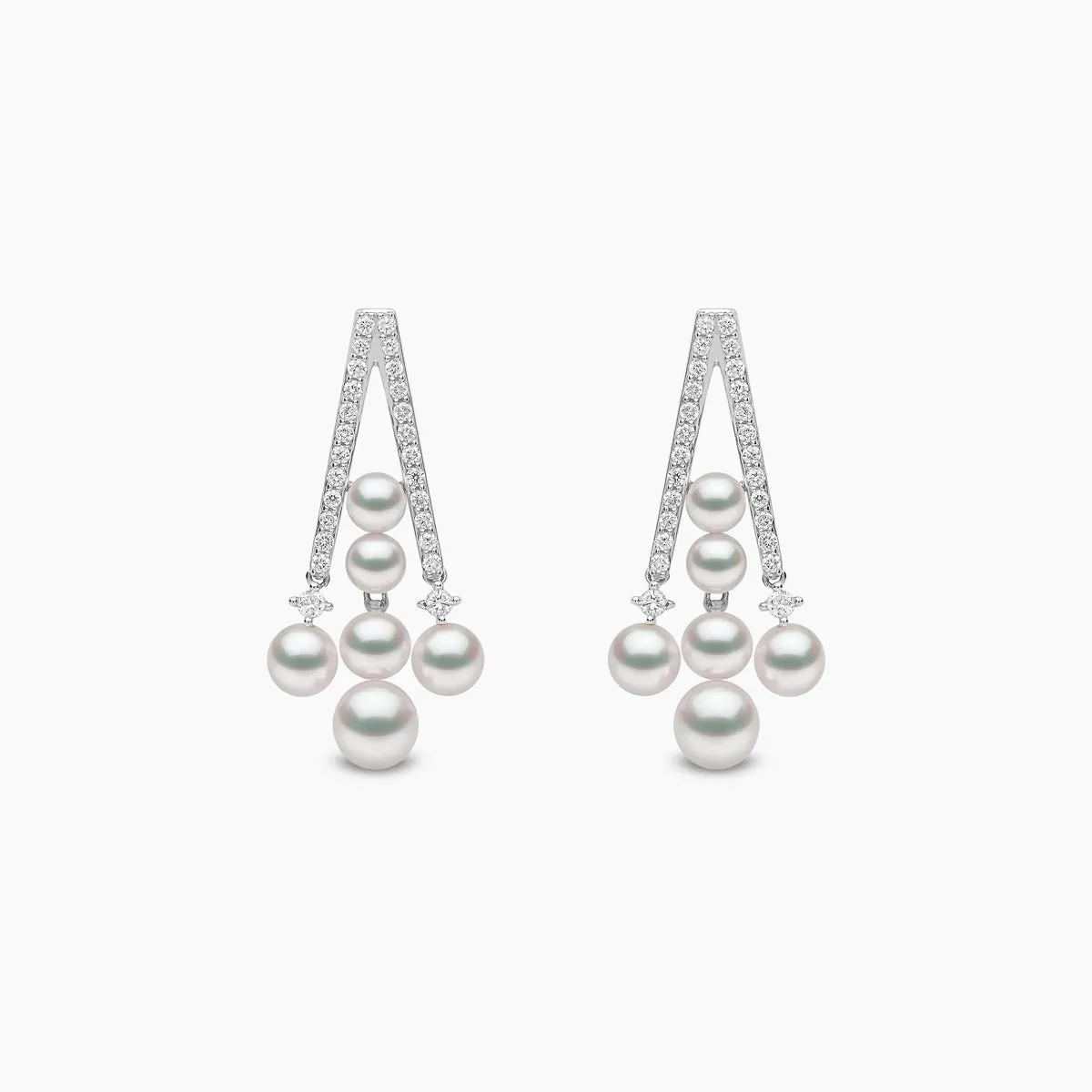 Sleek 18K Gold Akoya Pearl and Bold Diamond Earrings