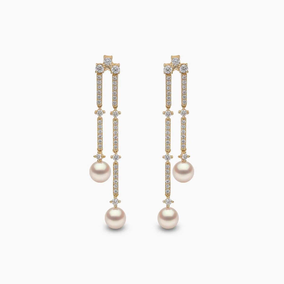 Sleek 18K Gold Akoya Pearl and Diamond Drop Earrings