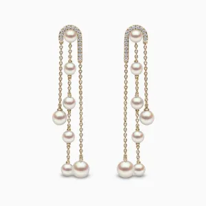 Sleek 18K Gold Freshwater Pearl and Diamond Chain Earrings