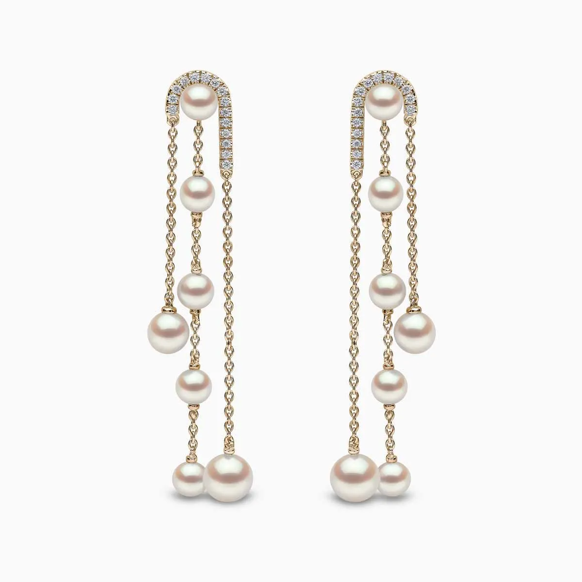 Sleek 18K Gold Freshwater Pearl and Diamond Chain Earrings