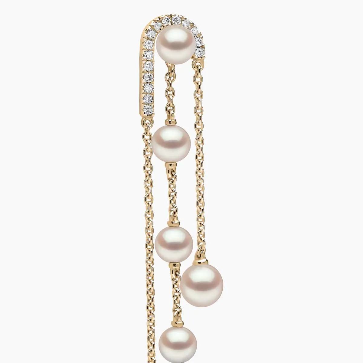 Sleek 18K Gold Freshwater Pearl and Diamond Chain Earrings