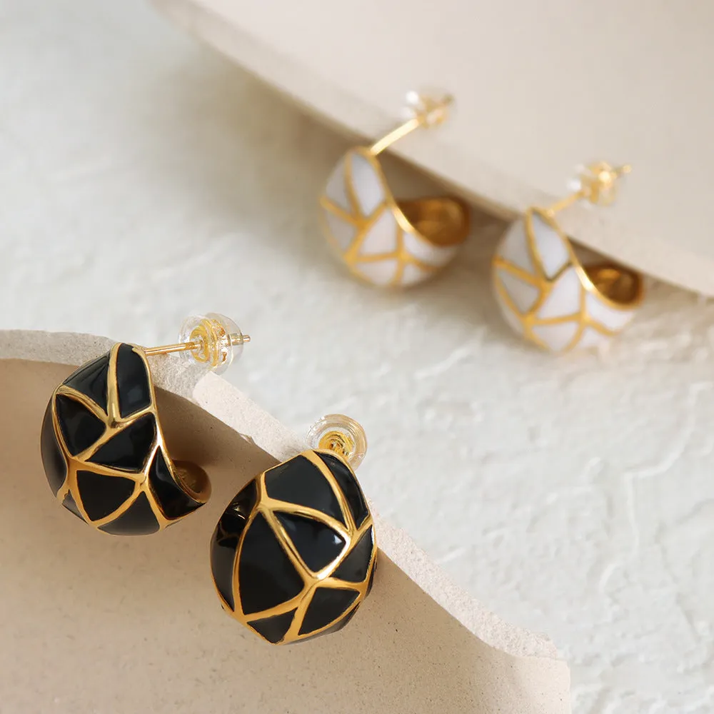 Sleek Geometric Glaze Titanium Earrings for Stylish Women