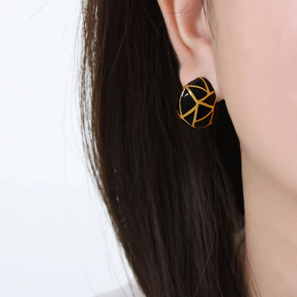 Sleek Geometric Glaze Titanium Earrings for Stylish Women