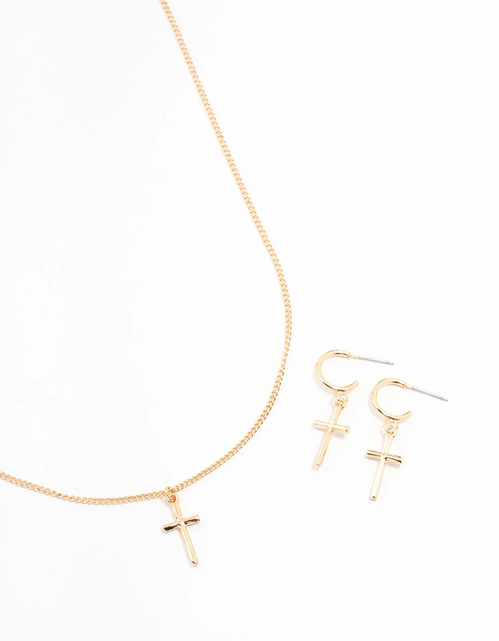 Sleek Gold Cross Necklace & Earring Set