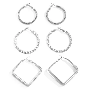 Sleek Threaded Circle & Square Earrings Set for Women