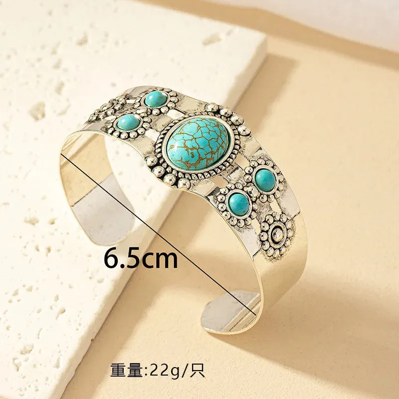 Southwestern Blue Turquoise Boho-Chic Cuff Bracelet for Women