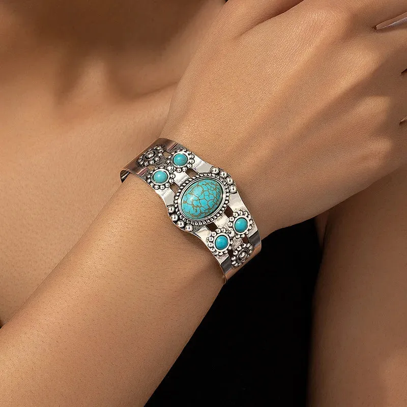 Southwestern Blue Turquoise Boho-Chic Cuff Bracelet for Women