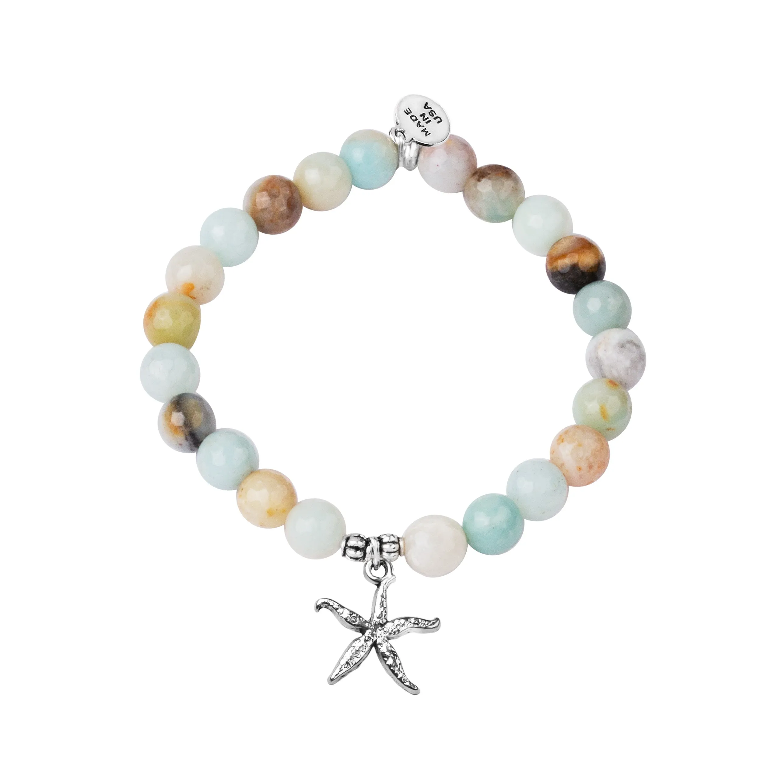 Starfish | Stone Beaded Charm Bracelet | Amazonite