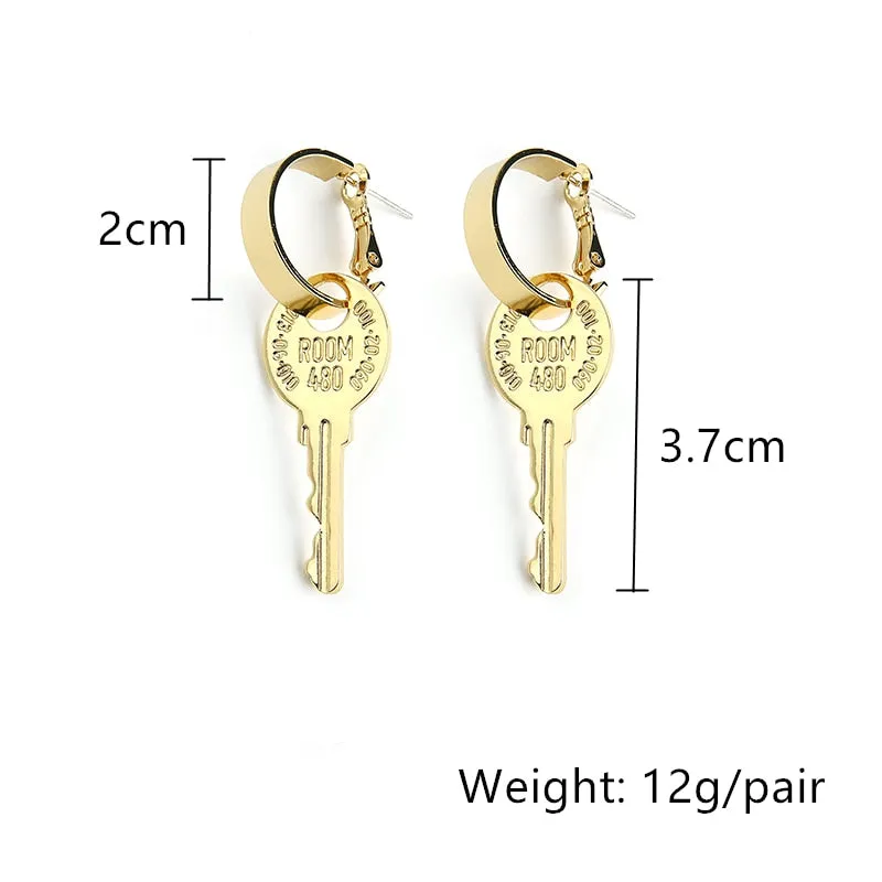 Statement Jewelry Key Drop Earrings for Women in Gold Color