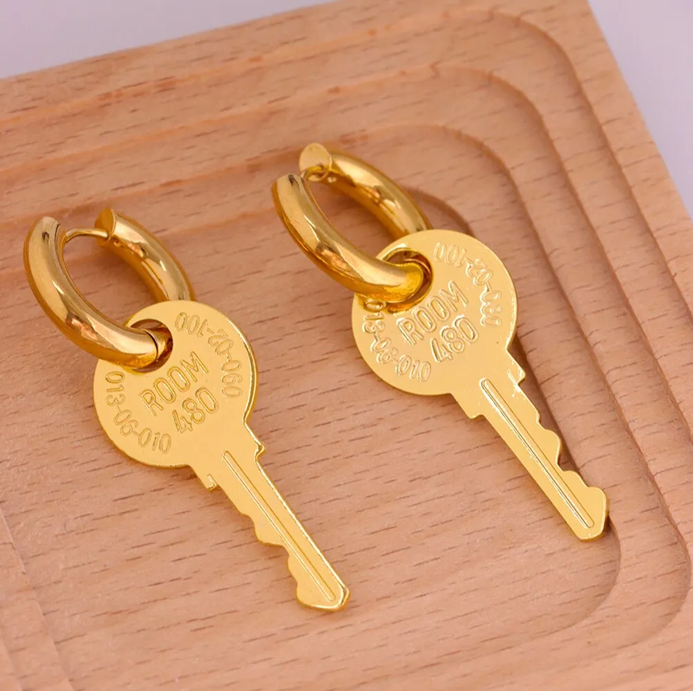 Statement Jewelry Key Drop Earrings for Women in Gold Color