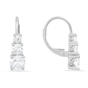 Sterling Silver 3-Stone CZ Leverback Earrings