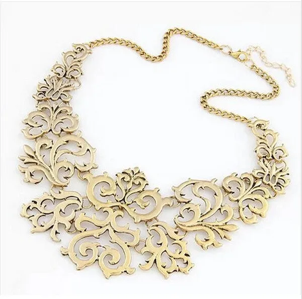 Summer Style Gold Sliver plated Hollow Flower Collar Choke Chain Neon Bib Statement Necklace collar babero gargantilla For Women