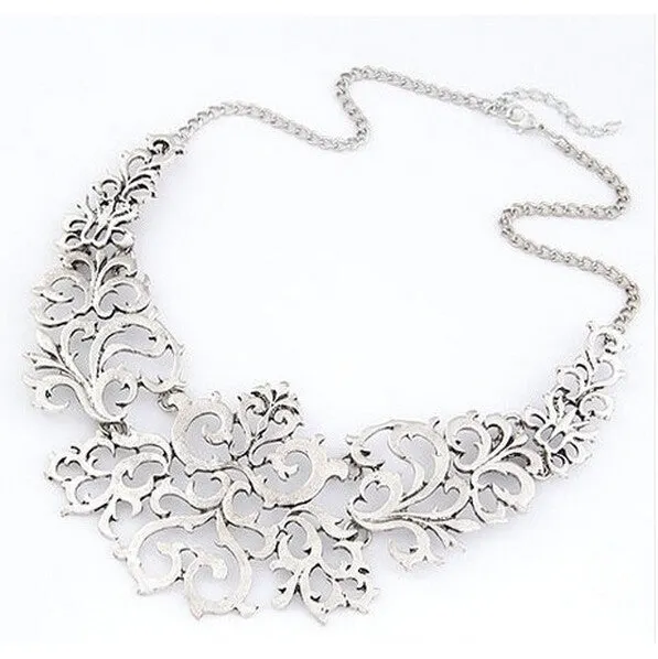 Summer Style Gold Sliver plated Hollow Flower Collar Choke Chain Neon Bib Statement Necklace collar babero gargantilla For Women