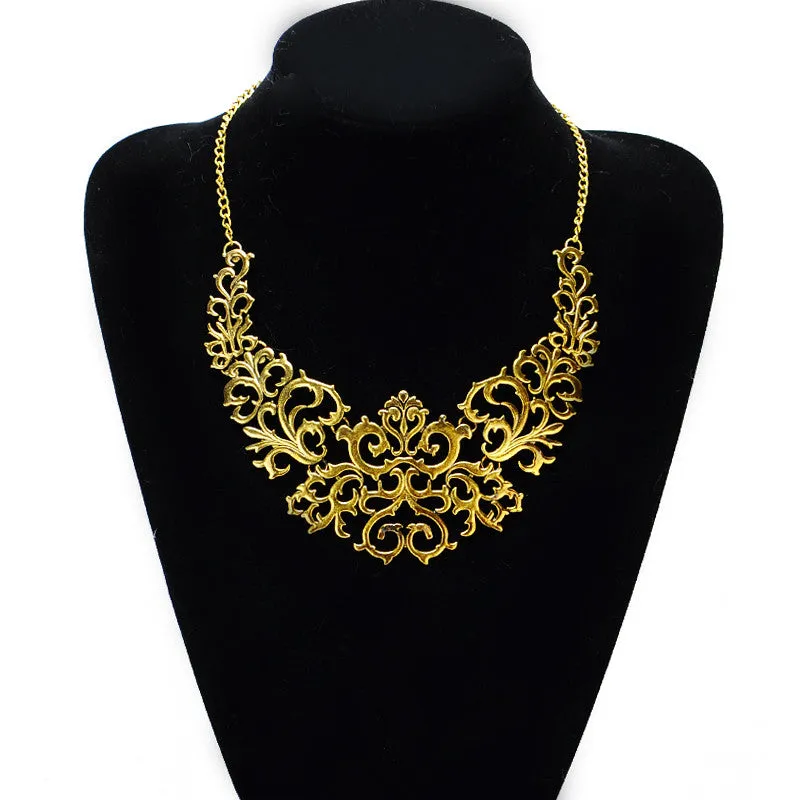 Summer Style Gold Sliver plated Hollow Flower Collar Choke Chain Neon Bib Statement Necklace collar babero gargantilla For Women