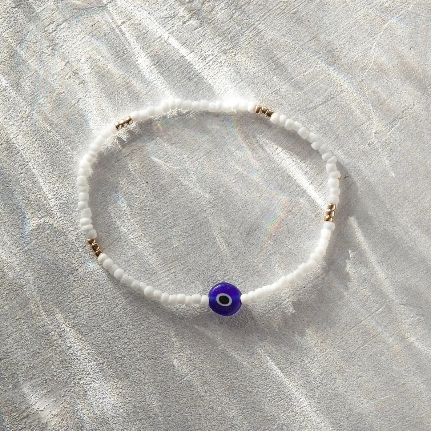 Suzy - Evil Eye White Bead Bracelet