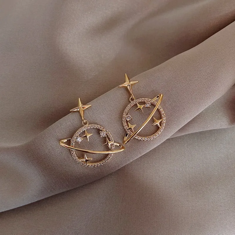 Sweet Jewelry Cat Moon Stud Earrings For Women in Gold Color