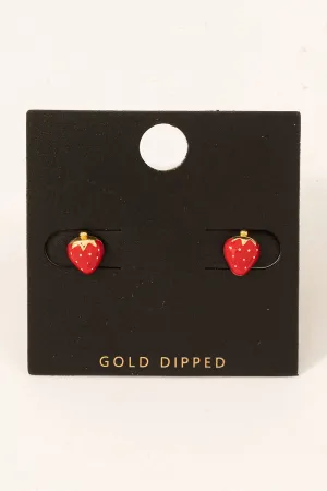 Tiny Strawberry Stud Earrings in Gold