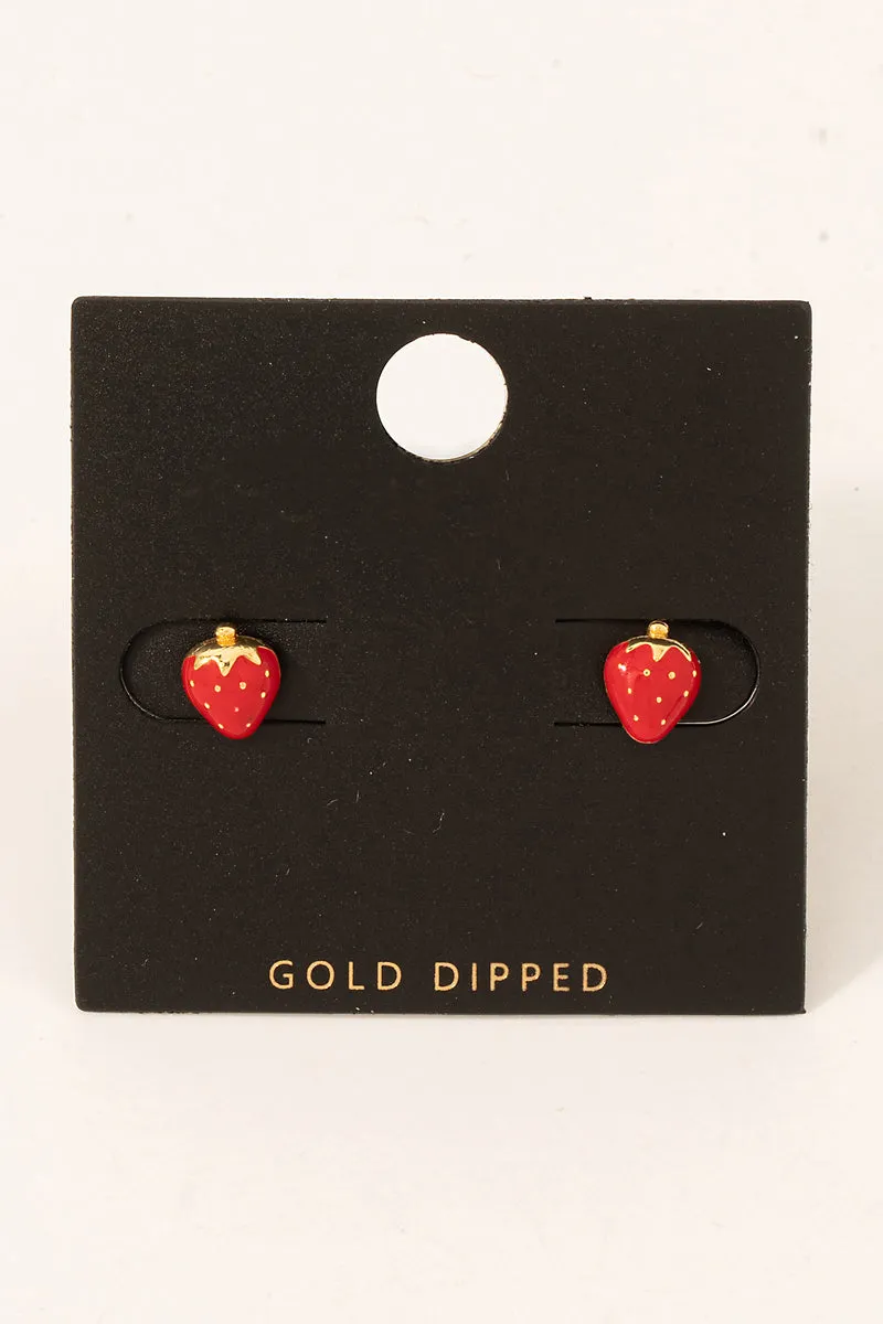 Tiny Strawberry Stud Earrings in Gold