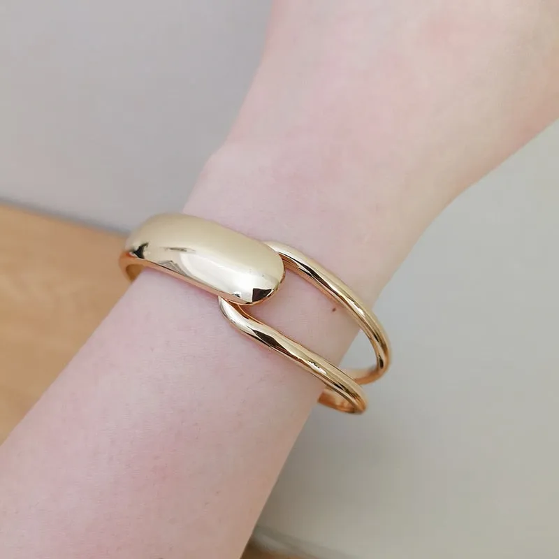 Trendy Jewelry Simple Geometric Cuff Bangle Bracelet for Women in Gold Color