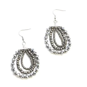 Triple Strand Crystal Bead Earring - Grey