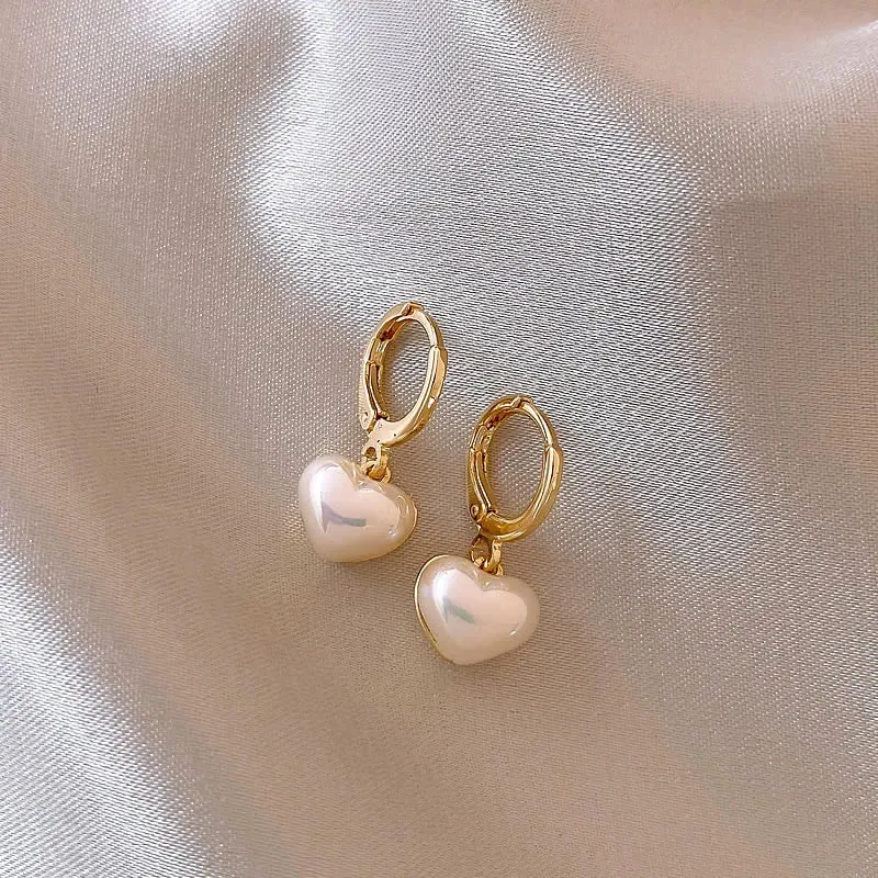 VAIGE Elegant Gold Pearl Heart Huggie Hoop Earrings