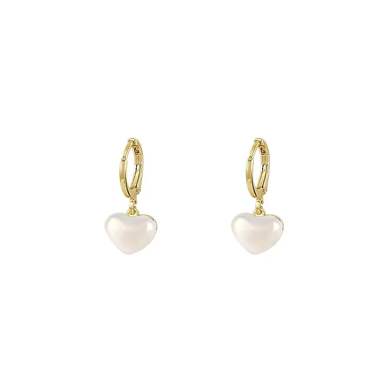 VAIGE Elegant Gold Pearl Heart Huggie Hoop Earrings