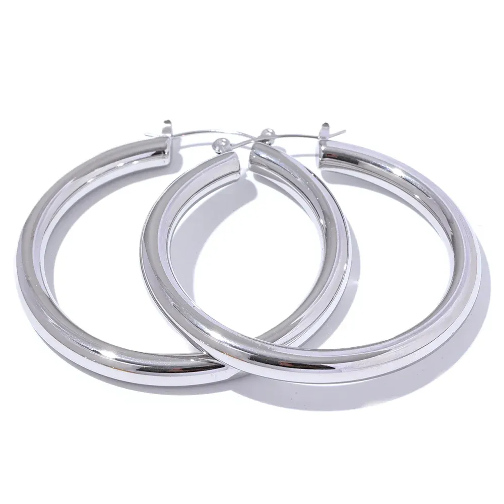 VAIGE Sleek Round Hollow Hoop Earrings in Anti-Allergic 316L Stainless Steel - Minimalistic Trendy Jewelry