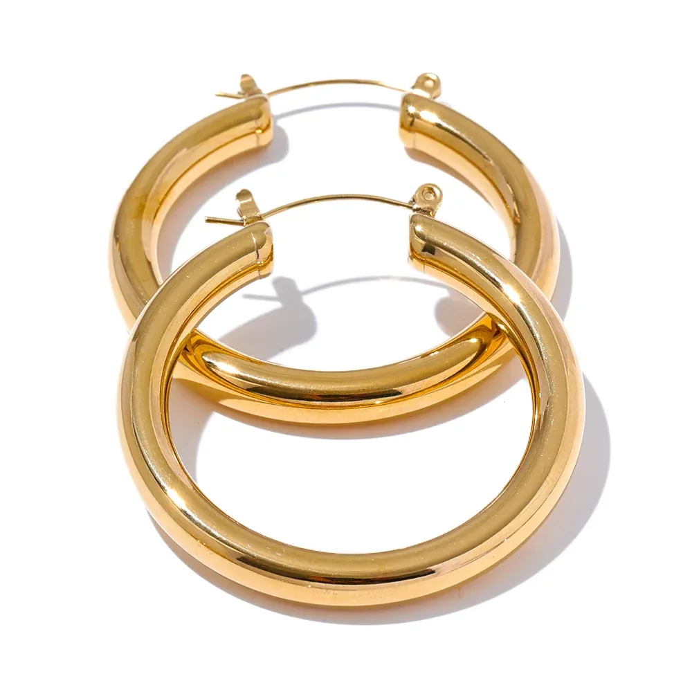 VAIGE Sleek Round Hollow Hoop Earrings in Anti-Allergic 316L Stainless Steel - Minimalistic Trendy Jewelry