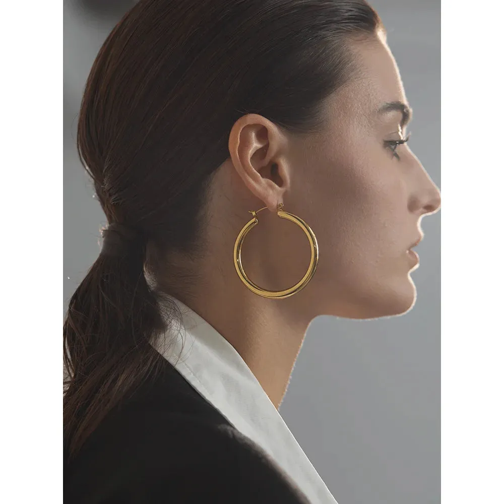 VAIGE Sleek Round Hollow Hoop Earrings in Anti-Allergic 316L Stainless Steel - Minimalistic Trendy Jewelry