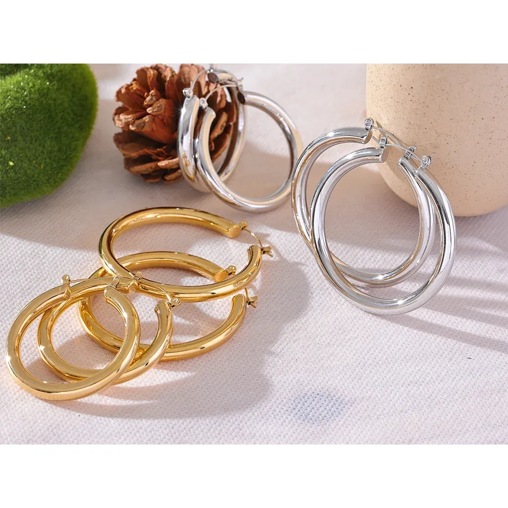 VAIGE Sleek Round Hollow Hoop Earrings in Anti-Allergic 316L Stainless Steel - Minimalistic Trendy Jewelry