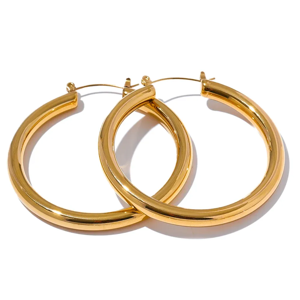 VAIGE Sleek Round Hollow Hoop Earrings in Anti-Allergic 316L Stainless Steel - Minimalistic Trendy Jewelry